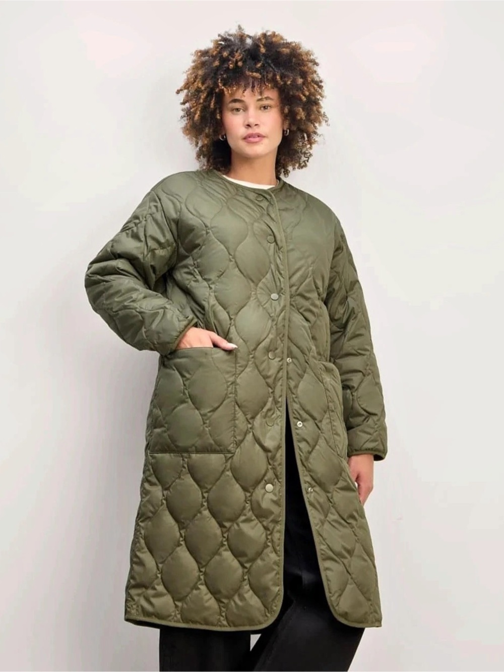 Everlane The ReNew Long Liner Quilted Coat Green